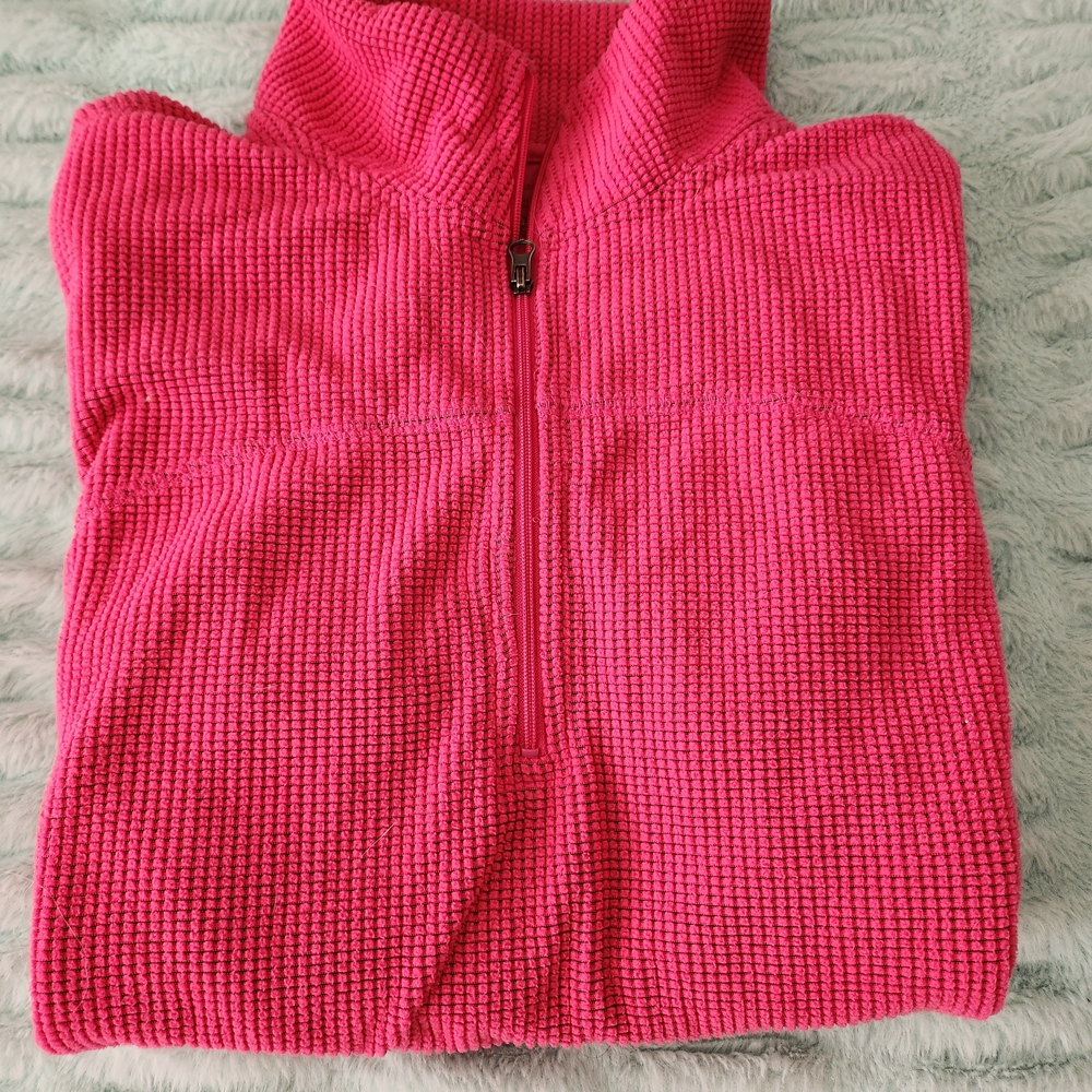 Vibrant Pink Textured Half-Zip Sweatshirt
